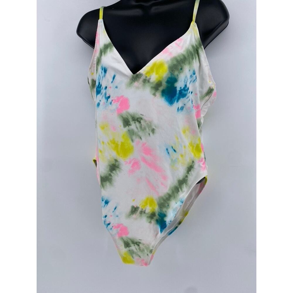 OLD NAVY Women's White-Multi Tie-Dye V-Neck One-Piece Swimsuit SZ XL